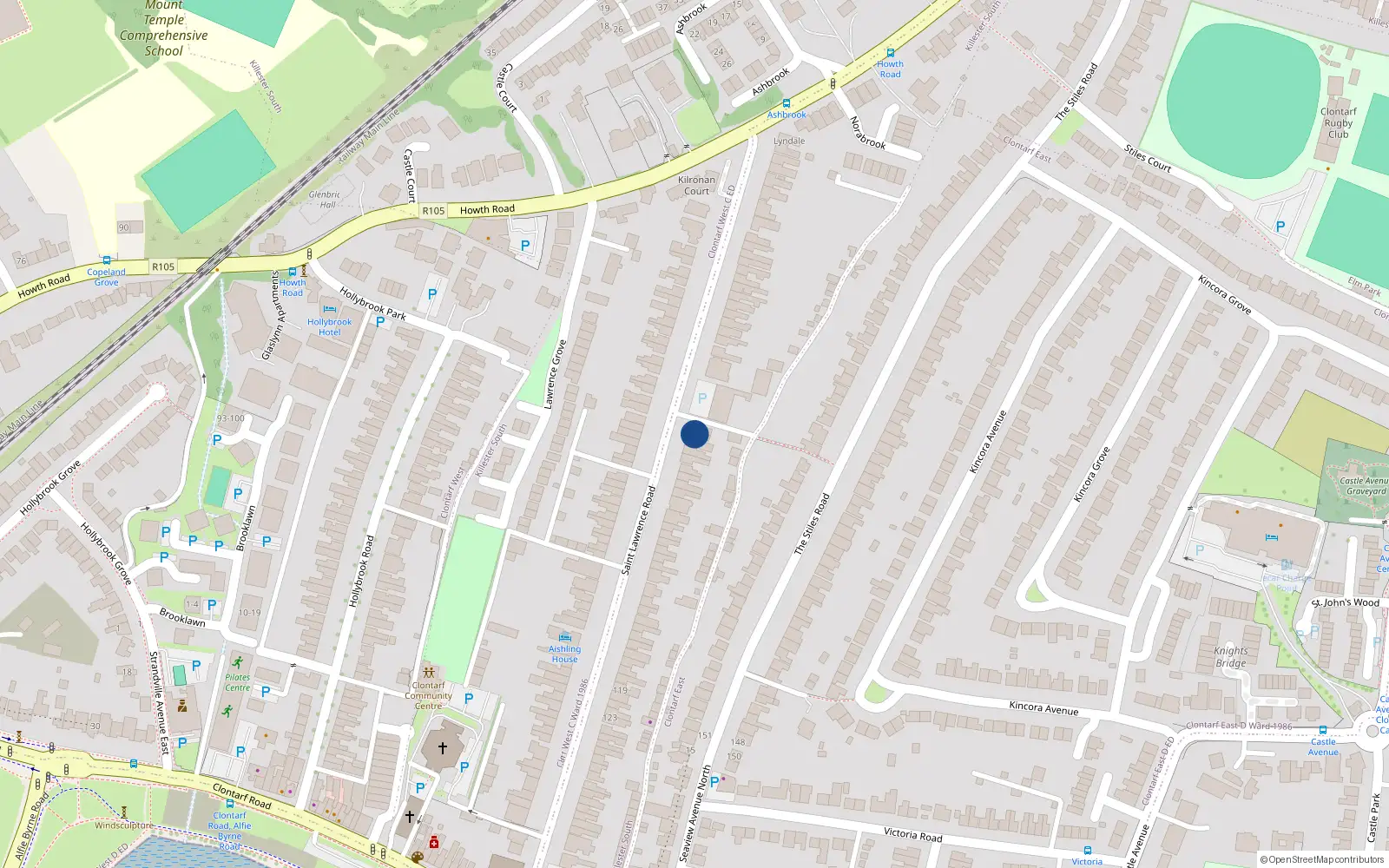 Overhead map showing the location of 90 St Lawrence Road, Clontarf, Dublin 3