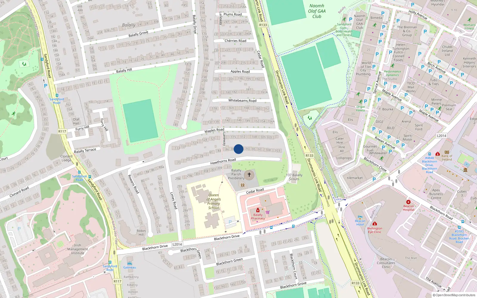 Overhead map showing the location of 90 Hawthorns Road, Wedgewood