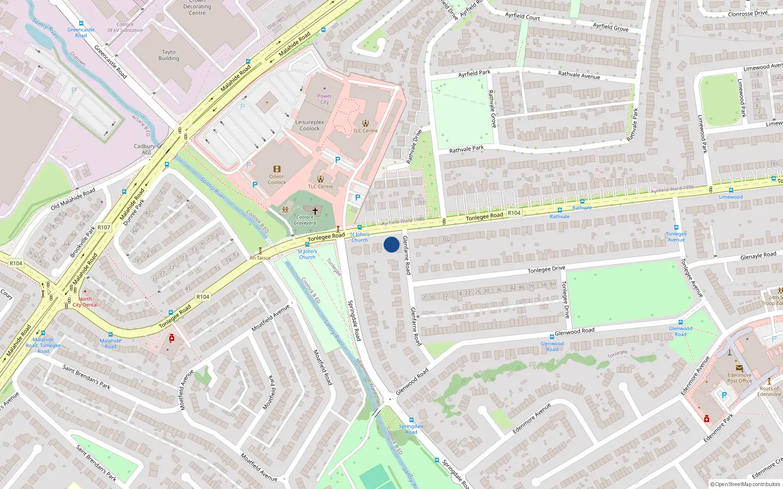 Overhead map showing the location of 90 Tonlegee Road, Dublin 5