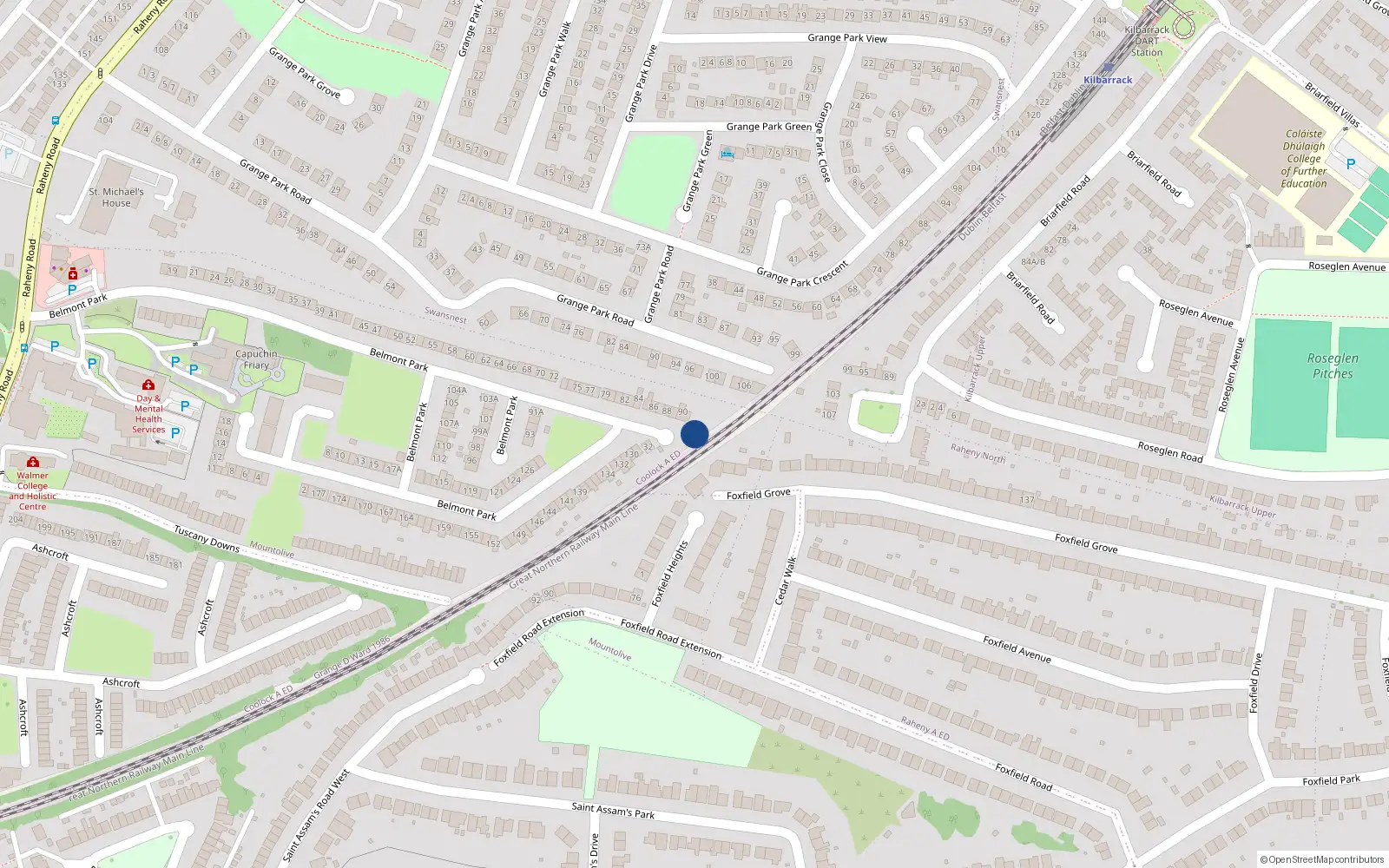 Overhead map showing the location of 90A Belmont Park, Dublin 5