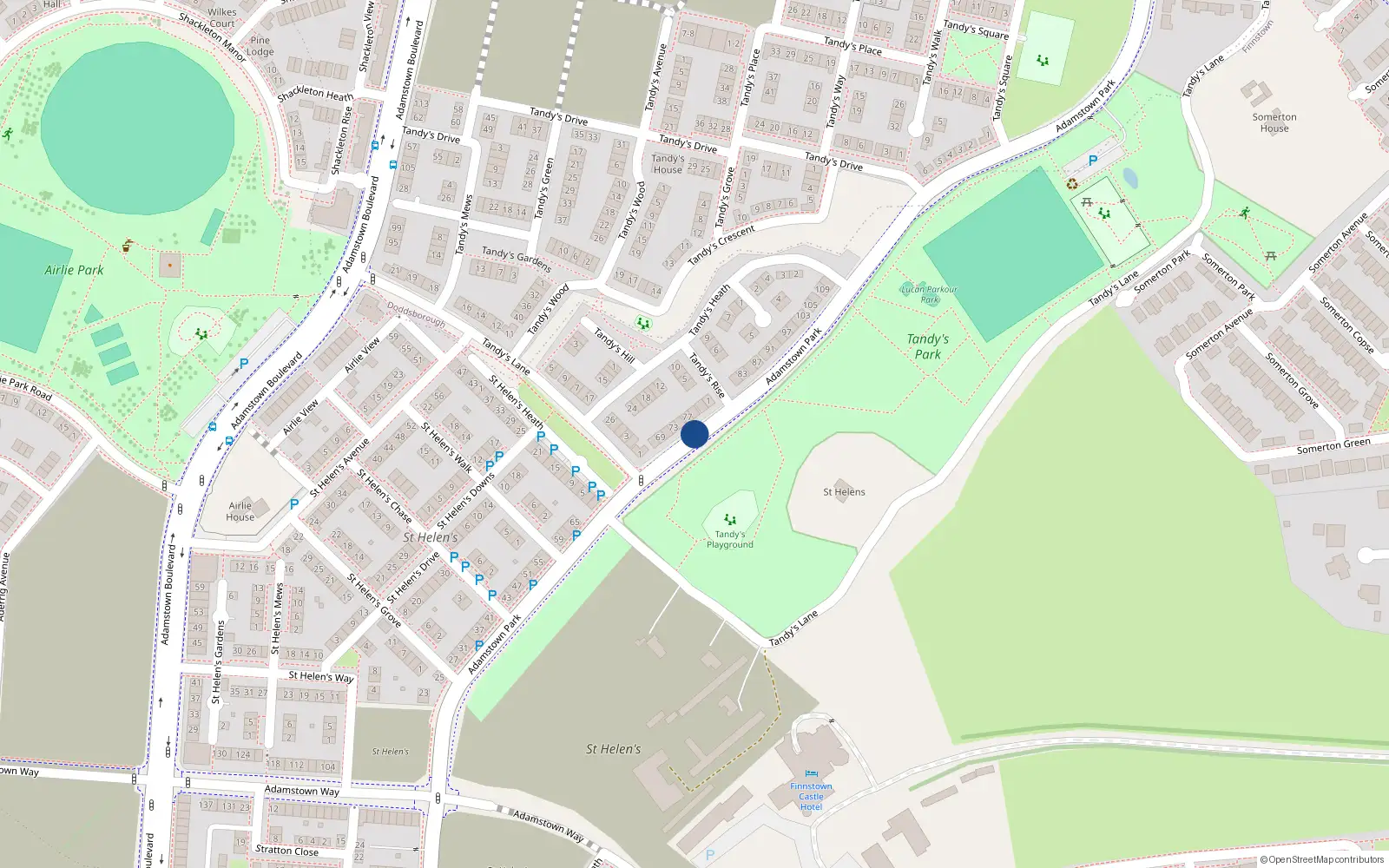 Overhead map showing the location of 91 Adamstown Park, Finnstown
