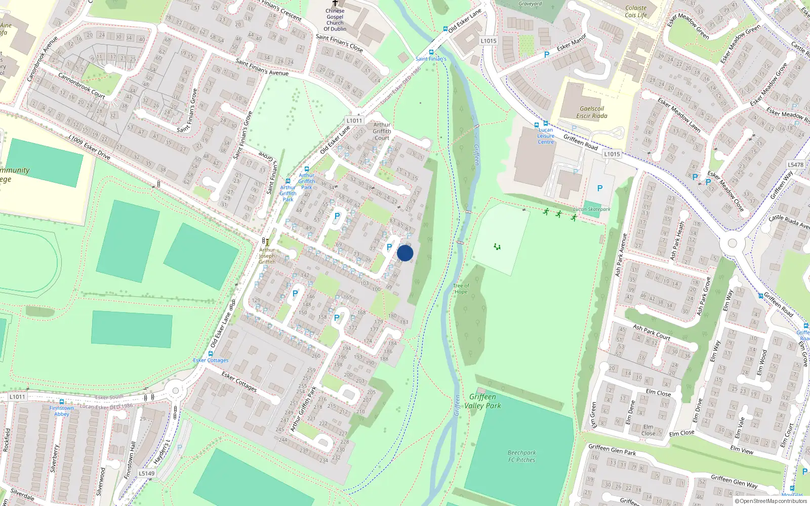 Overhead map showing the location of 91 Arthur Griffith Park, Lucan