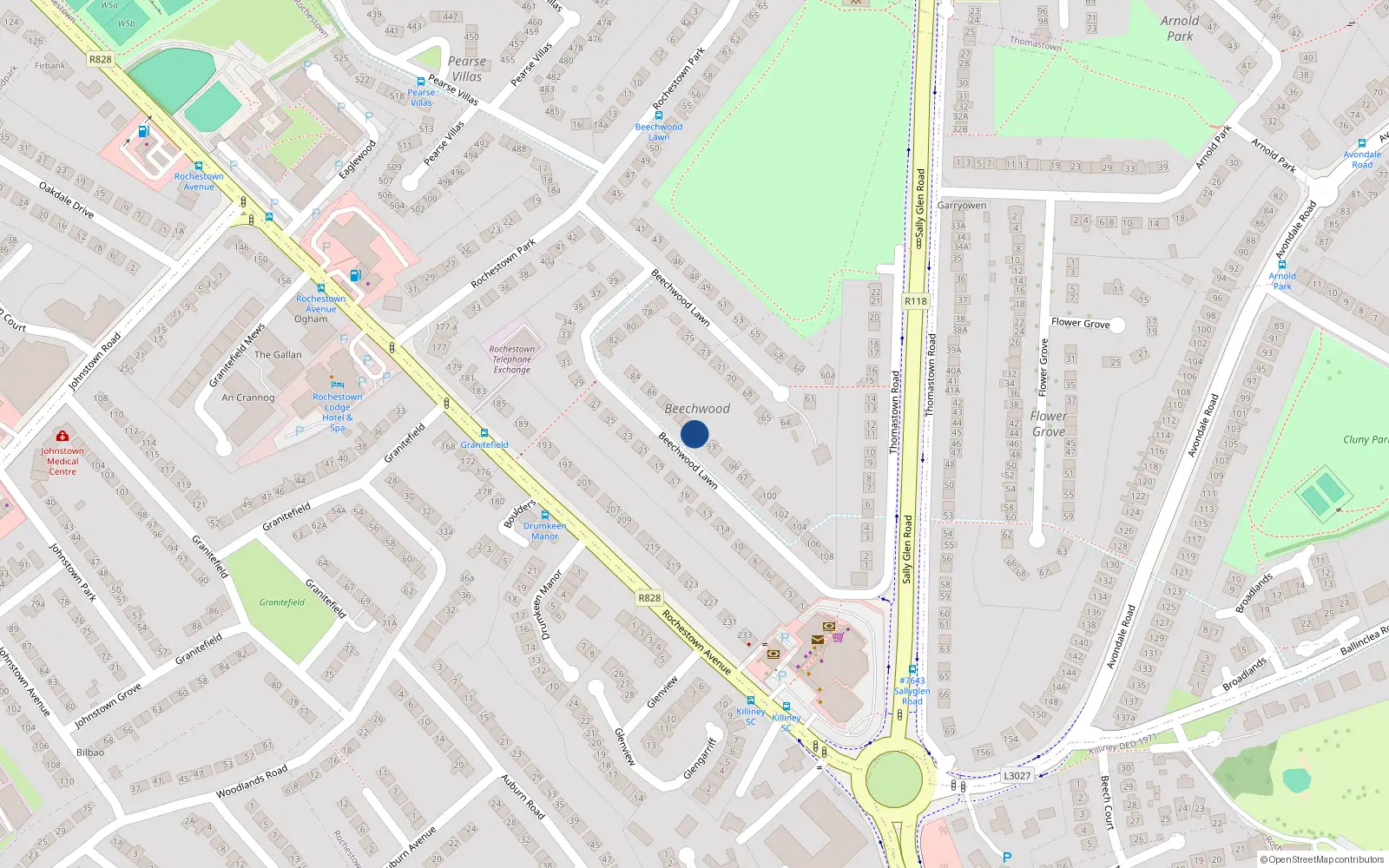 Overhead map showing the location of 91 Beechwood Lawn, Dun Laoghaire, Dublin