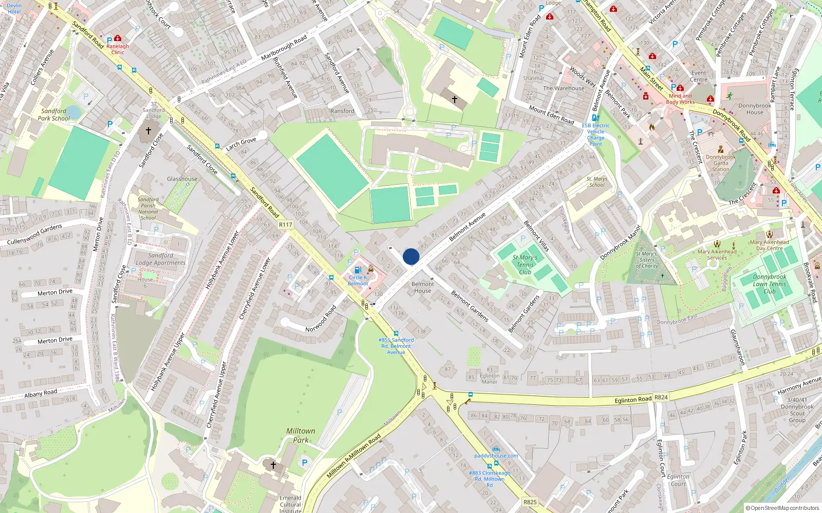 Overhead map showing the location of 91 Belmont Avenue, Donnybrook