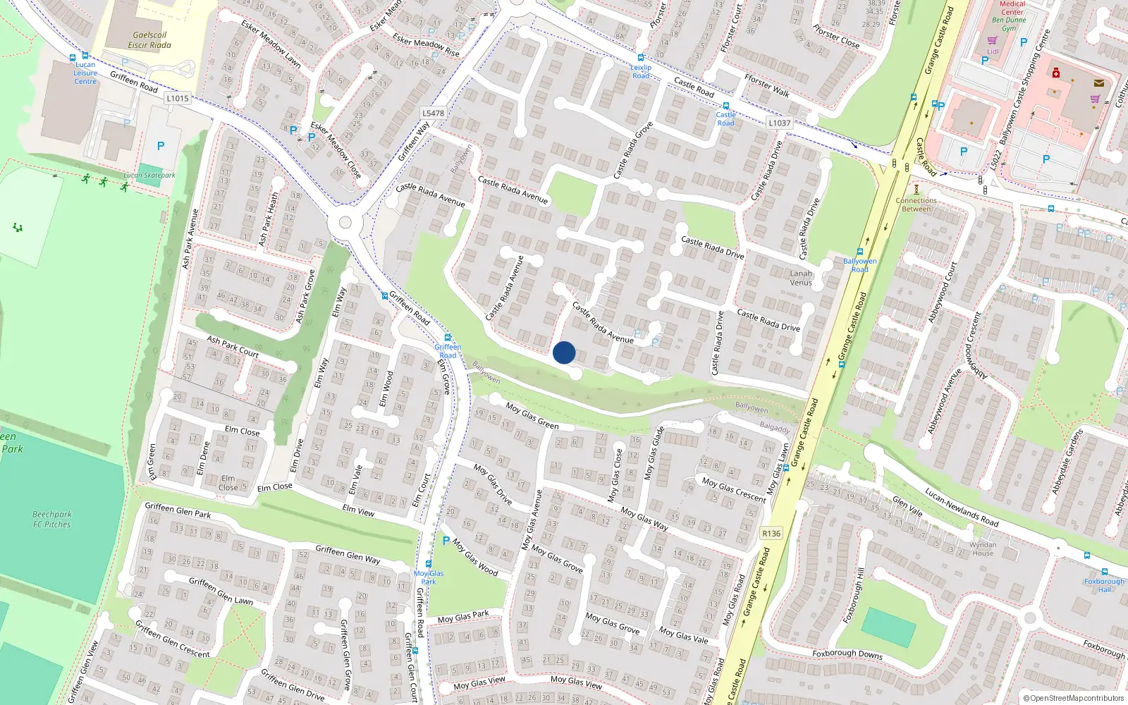 Overhead map showing the location of 91 Castle Riada Avenue, Lucan