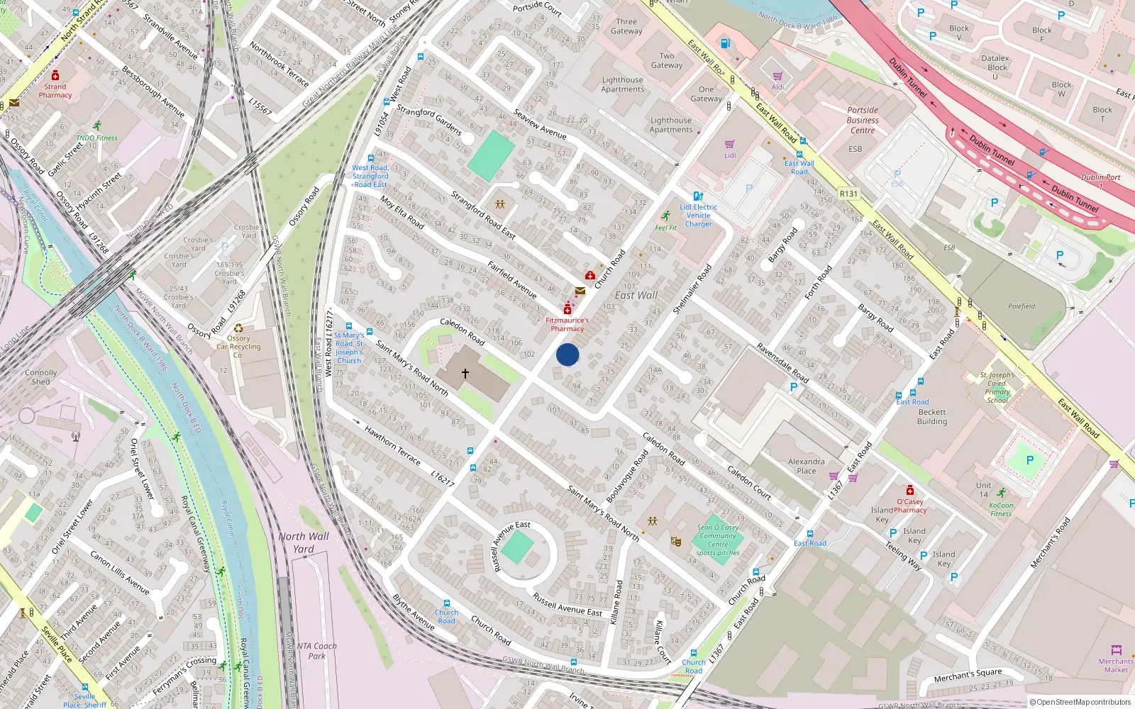 Overhead map showing the location of 91 Church Road, East Wall, Dublin 3