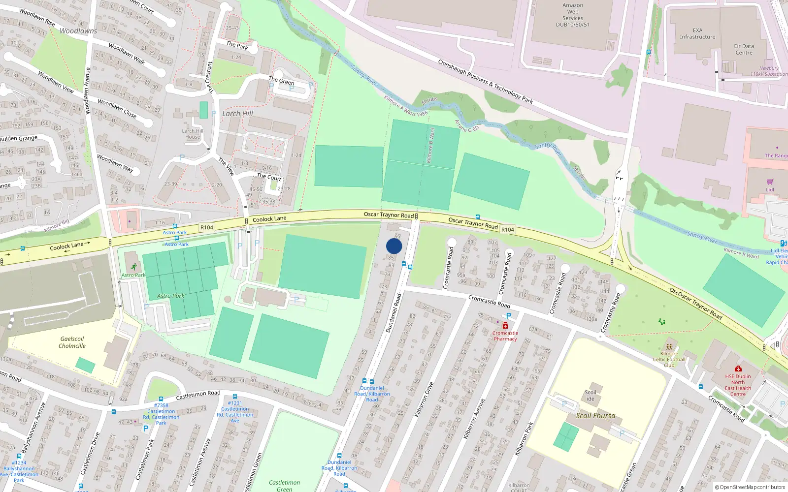 Overhead map showing the location of 91 Dundaniel Road, Coolock, Dublin 5