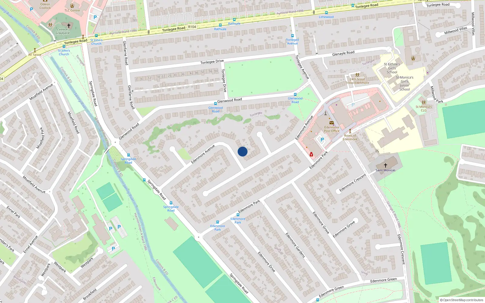 Overhead map showing the location of 91 Edenmore Avenue, Raheny, Dublin 5