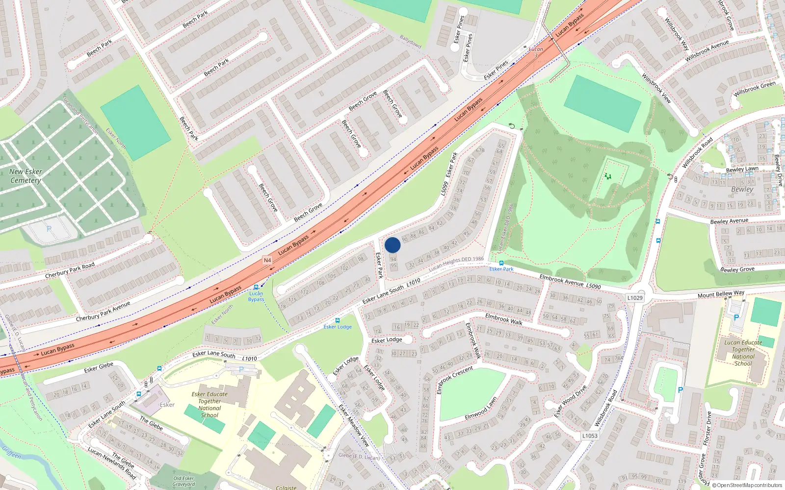 Overhead map showing the location of 91 Esker Park, Lucan