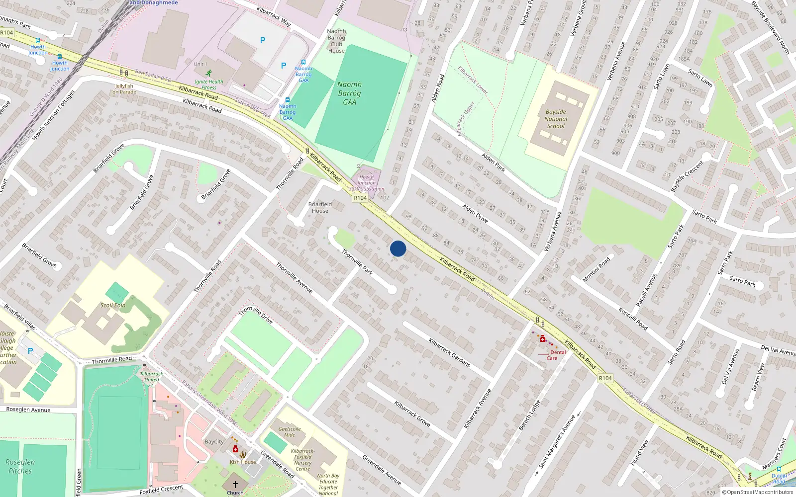 Overhead map showing the location of 91 Kilbarrack Road, Dublin 5, Dublin