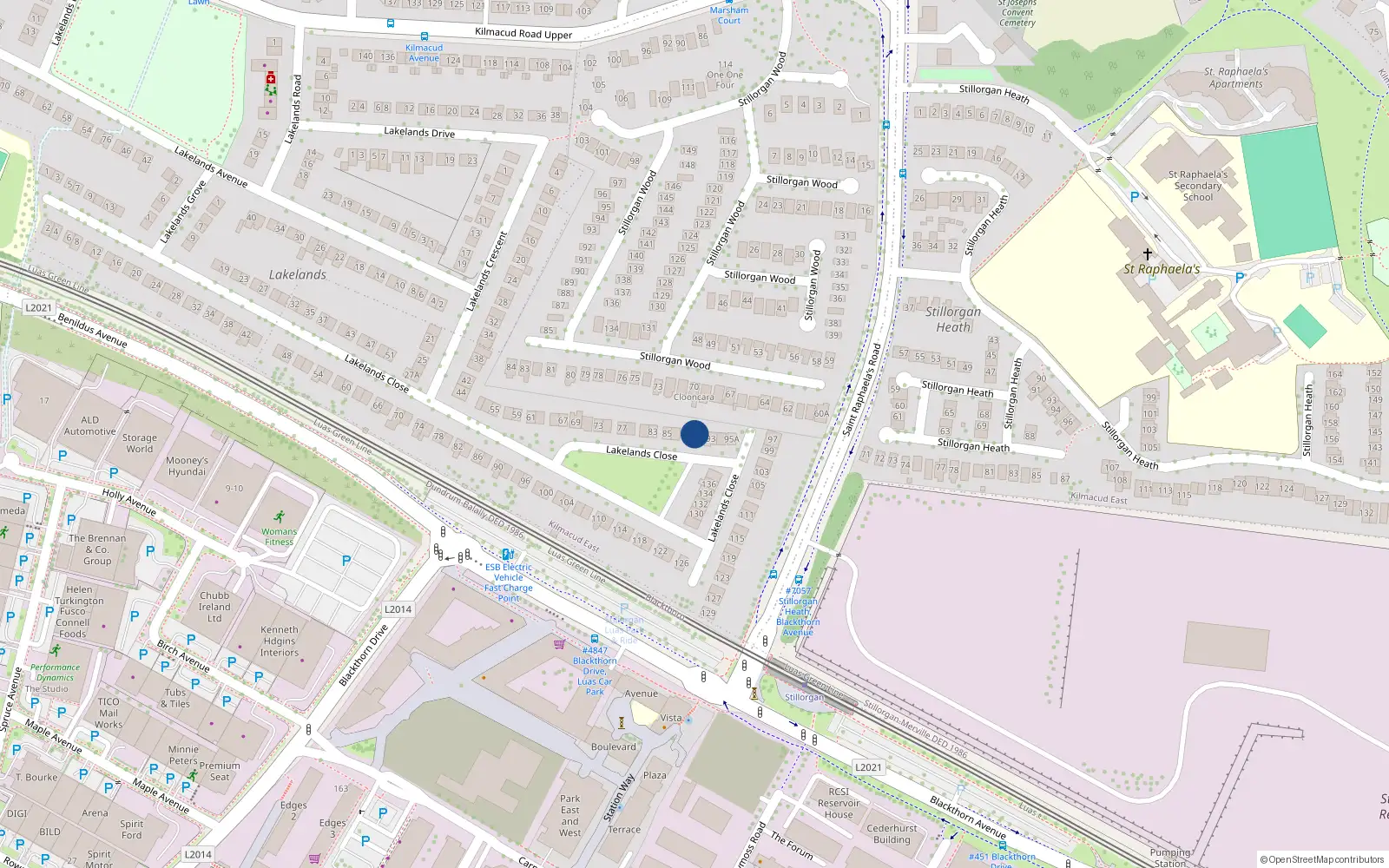 Overhead map showing the location of 91 Lakelands Close, Co. Dublin