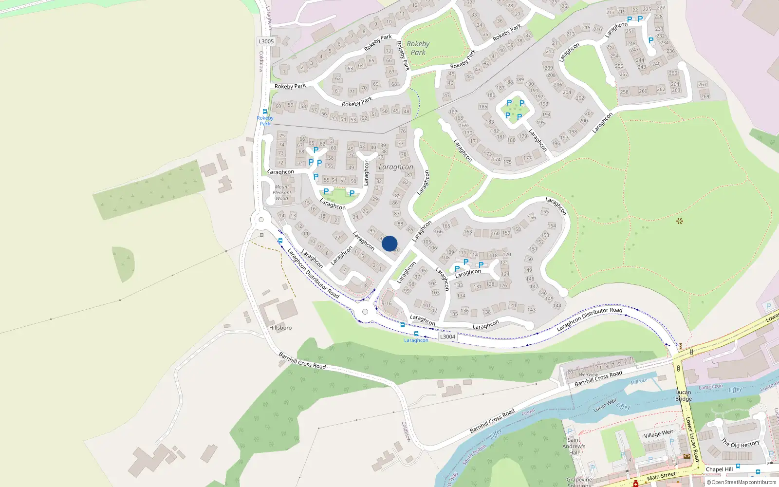 Overhead map showing the location of 91 Laraghcon, Lucan