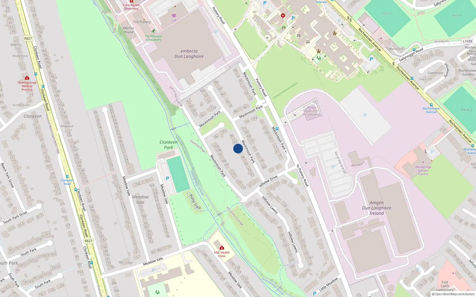 Overhead map showing the location of 91 Mackintosh Park, Dun Laoghaire, Dublin