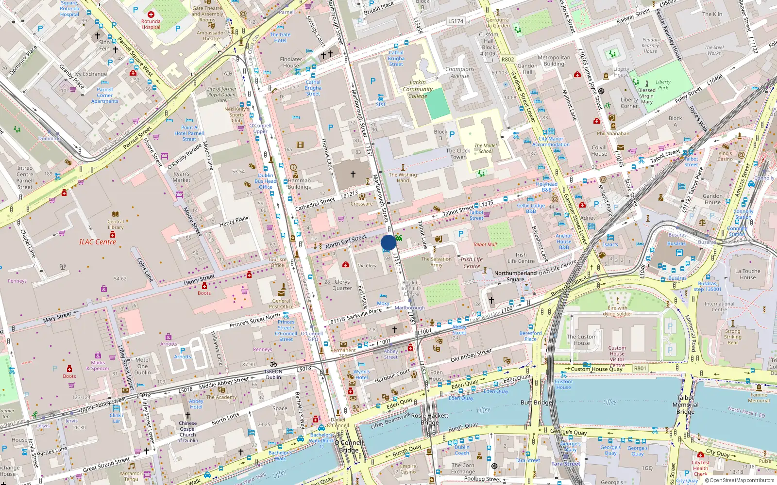 Overhead map showing the location of 91 Marlborough Street, Dublin 1