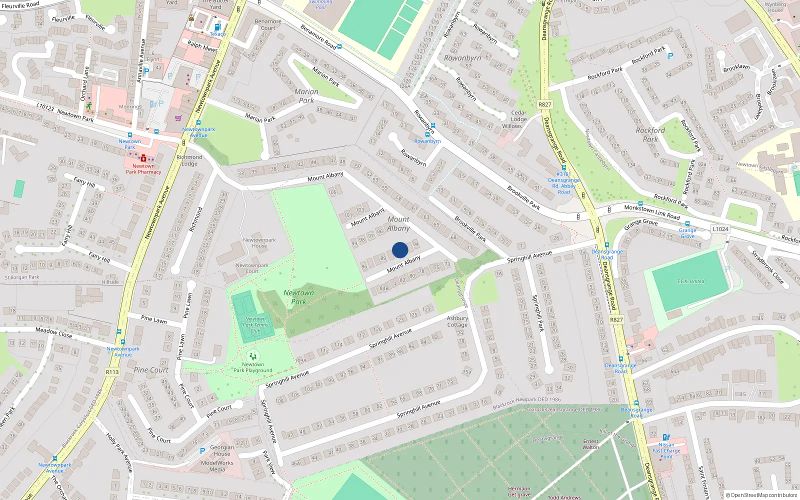 Overhead map showing the location of 91 Mount Albany, Newtownpark Avenue, Blackrock