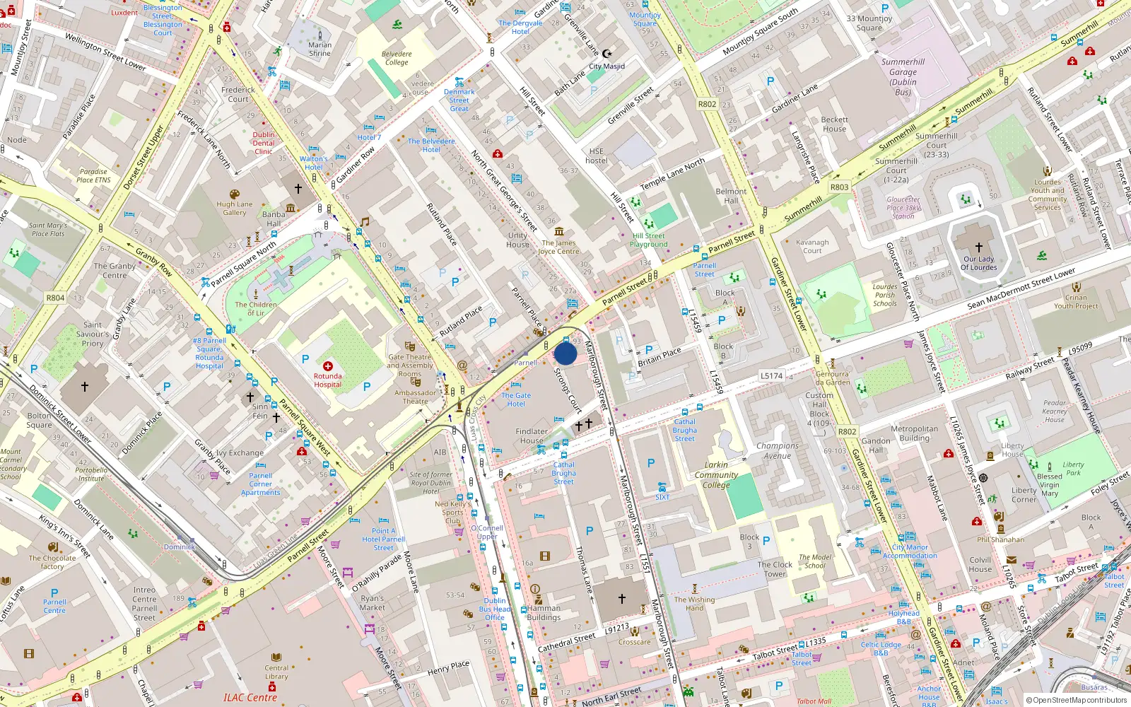 Overhead map showing the location of 91 Parnell Street, Dublin 1