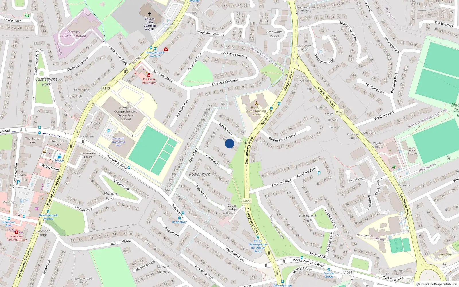 Overhead map showing the location of 91 Rowanbyrn, Blackrock