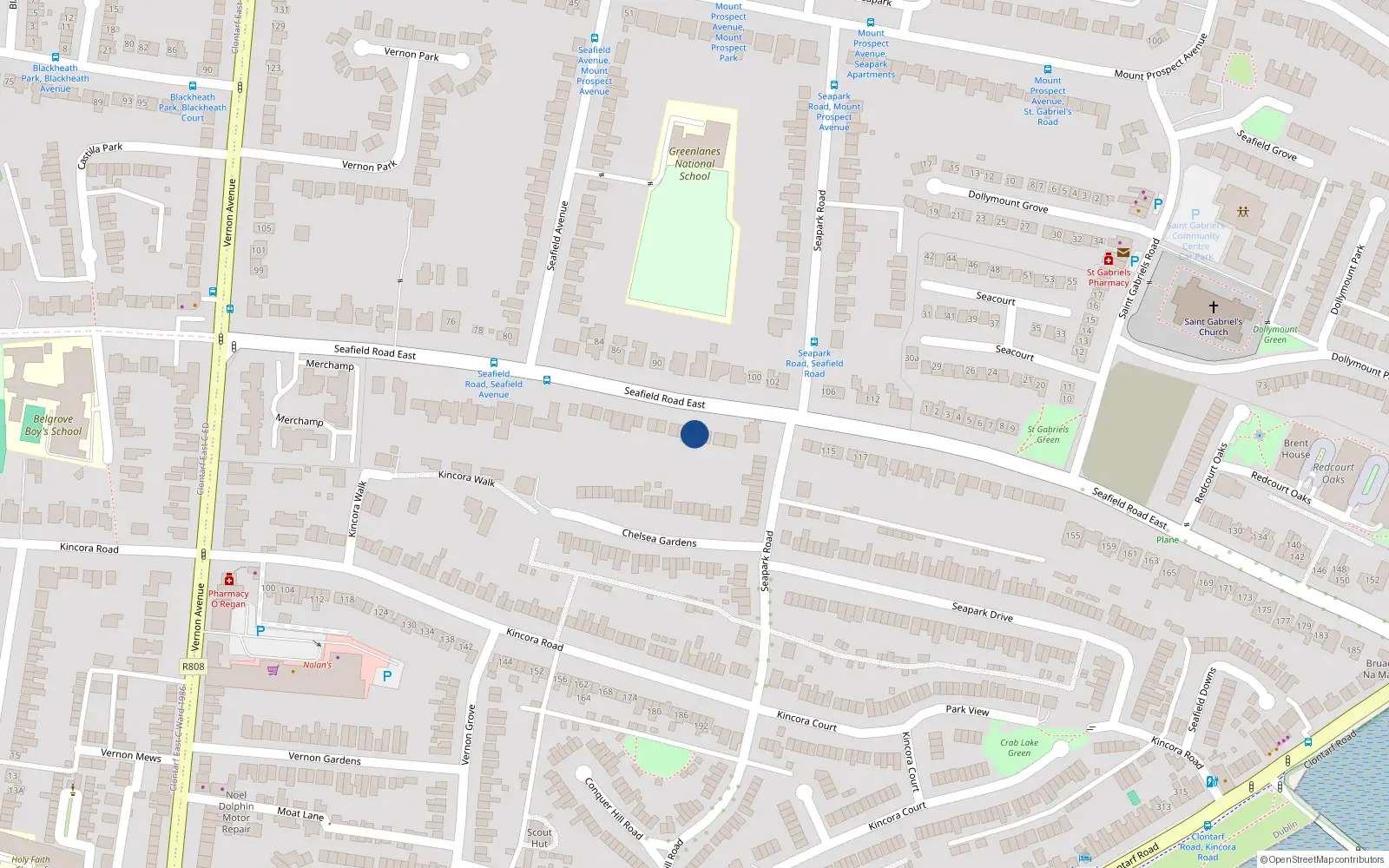Overhead map showing the location of 91 Seafield Road East, Clontarf, Dublin 3