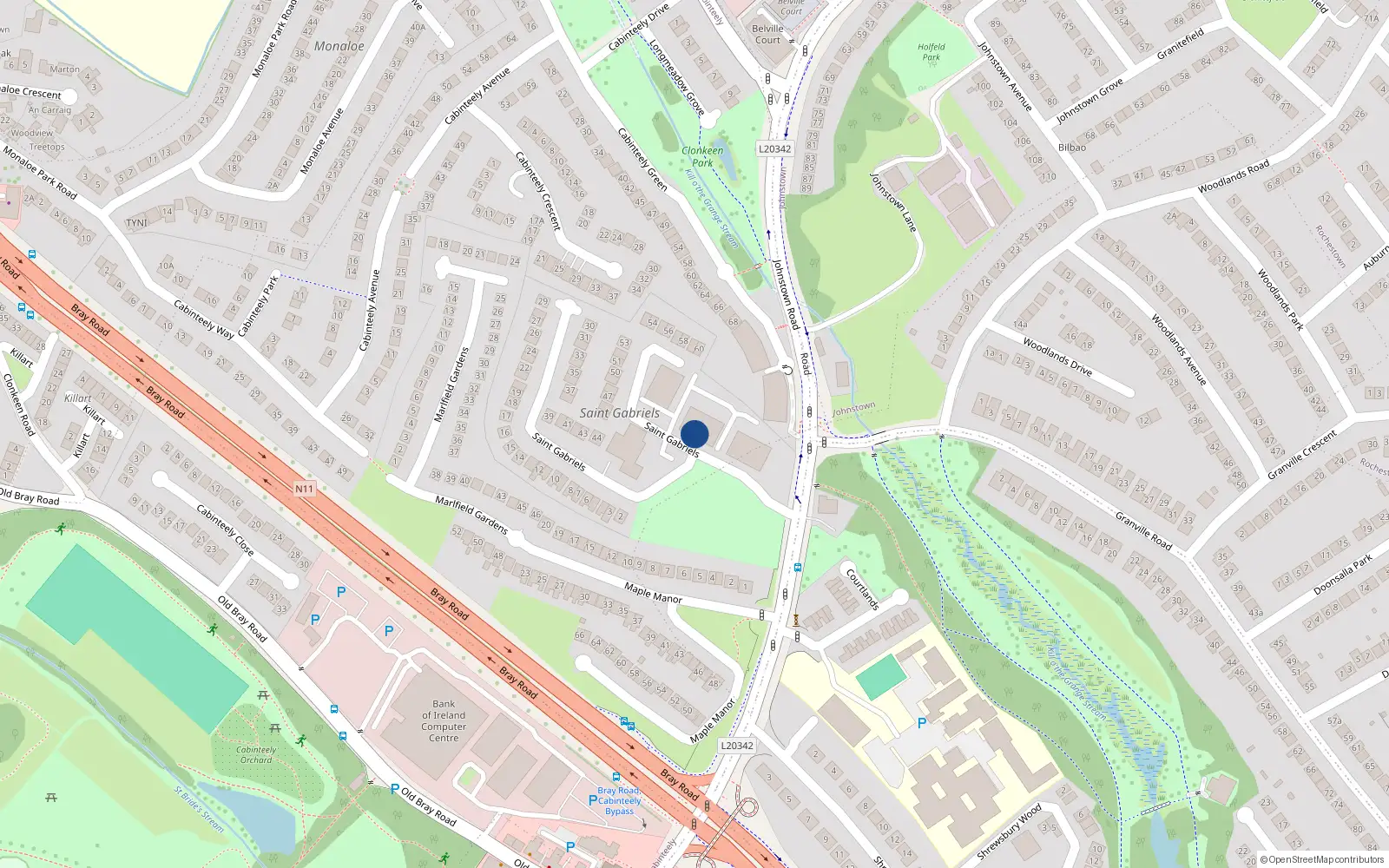 Overhead map showing the location of 91 St Gabriels, Cabinteely, Dublin