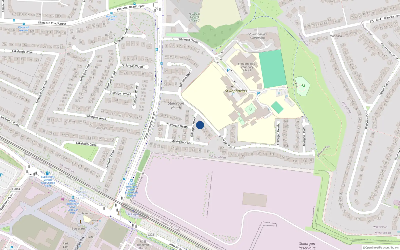Overhead map showing the location of 91 Stillorgan Heath, Dublin