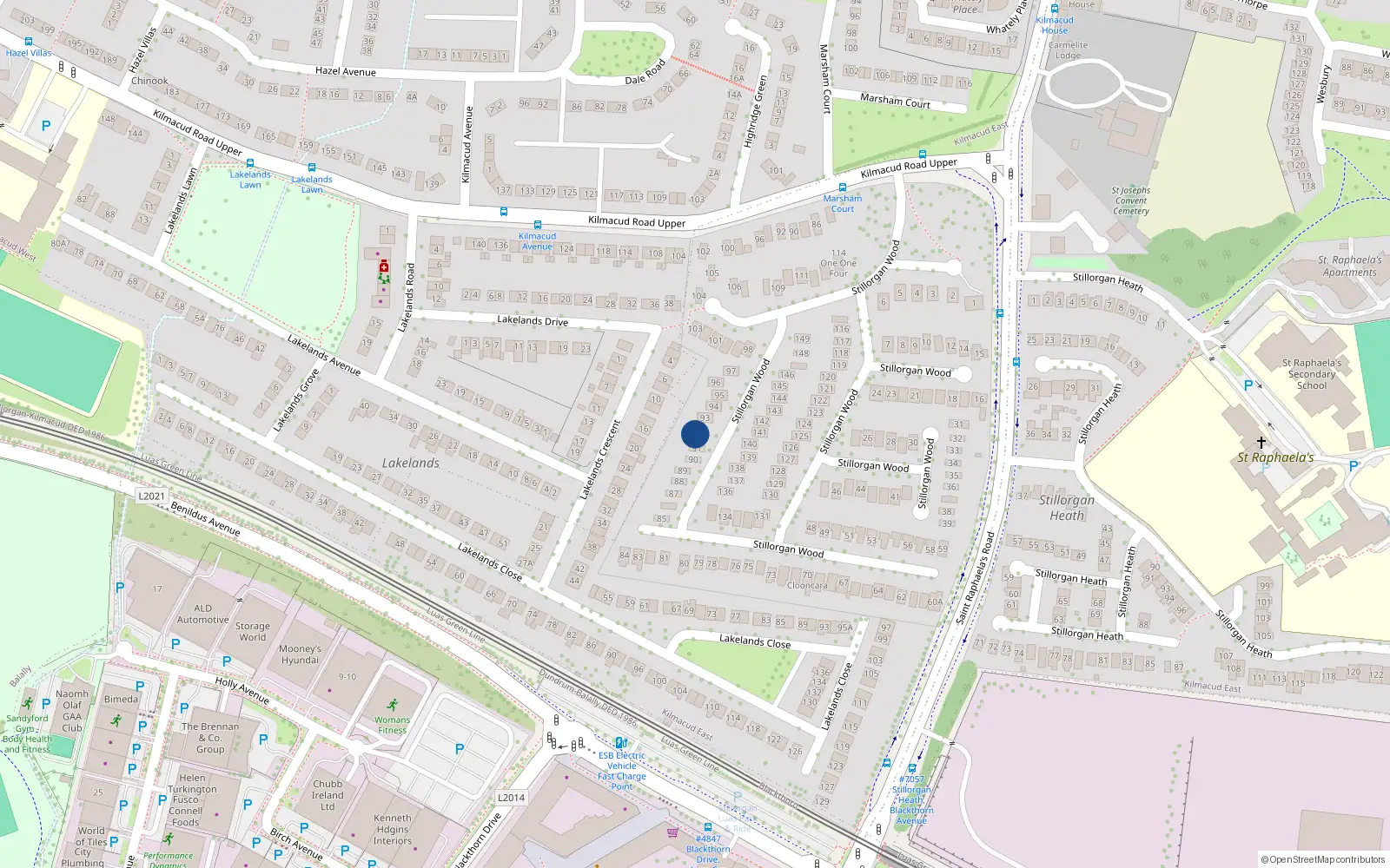 Overhead map showing the location of 91 Stillorgan Wood, Dublin