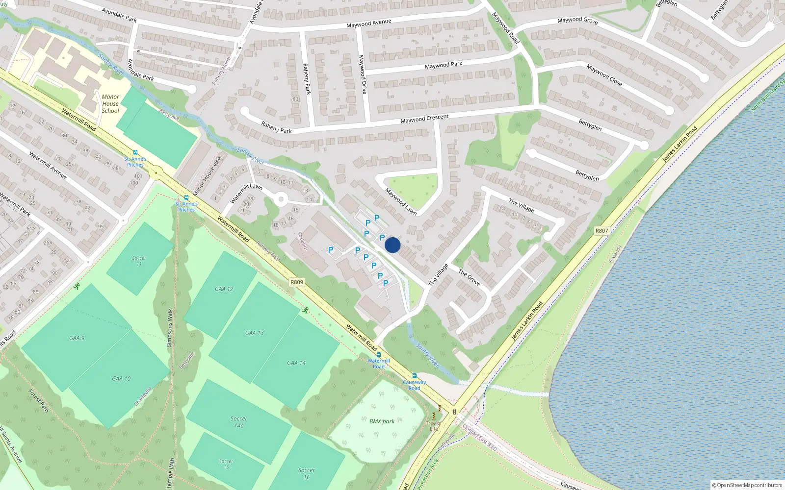 Overhead map showing the location of 91 The Village, Dublin 5