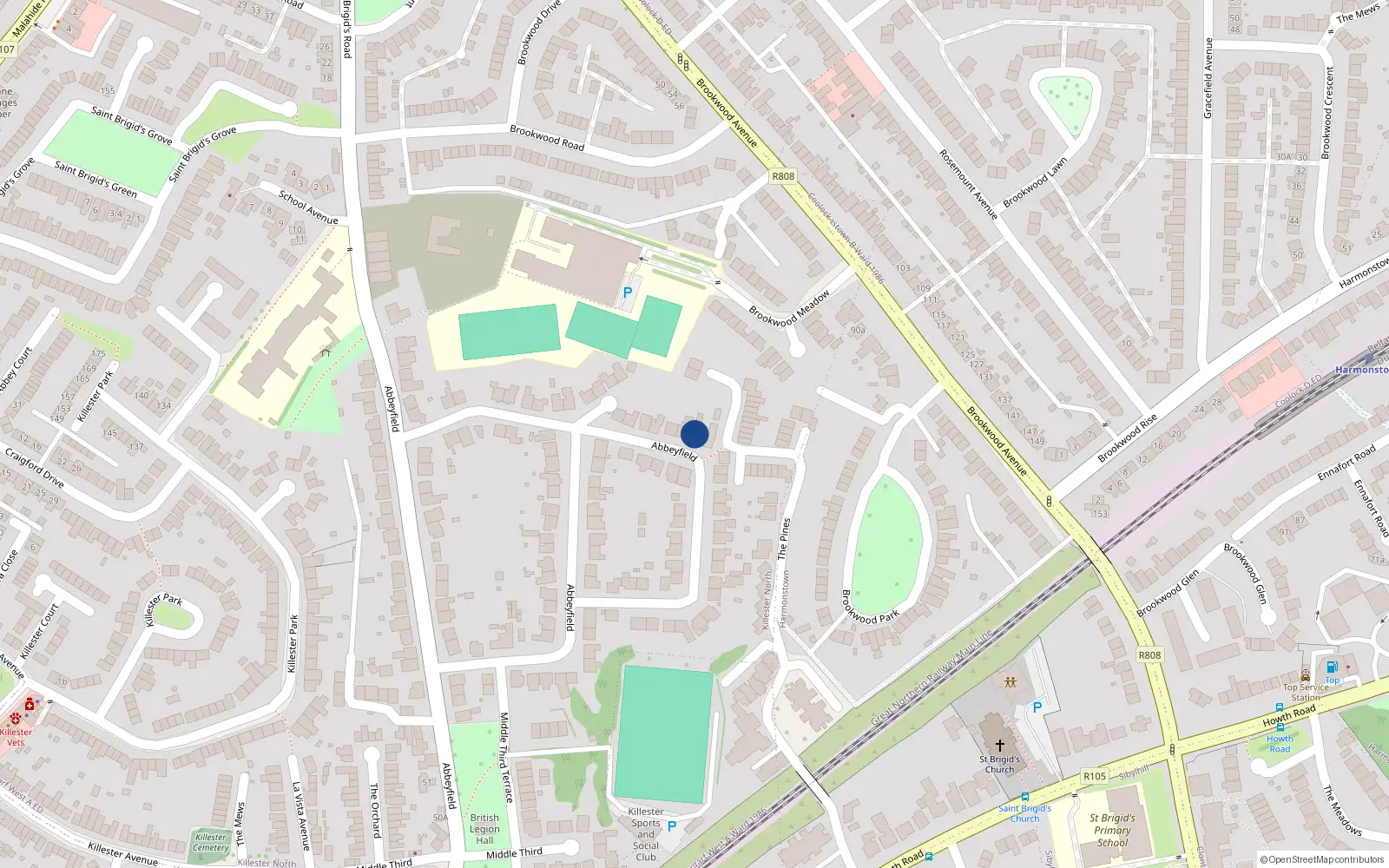Overhead map showing the location of 92 Abbeyfield, Dublin 5