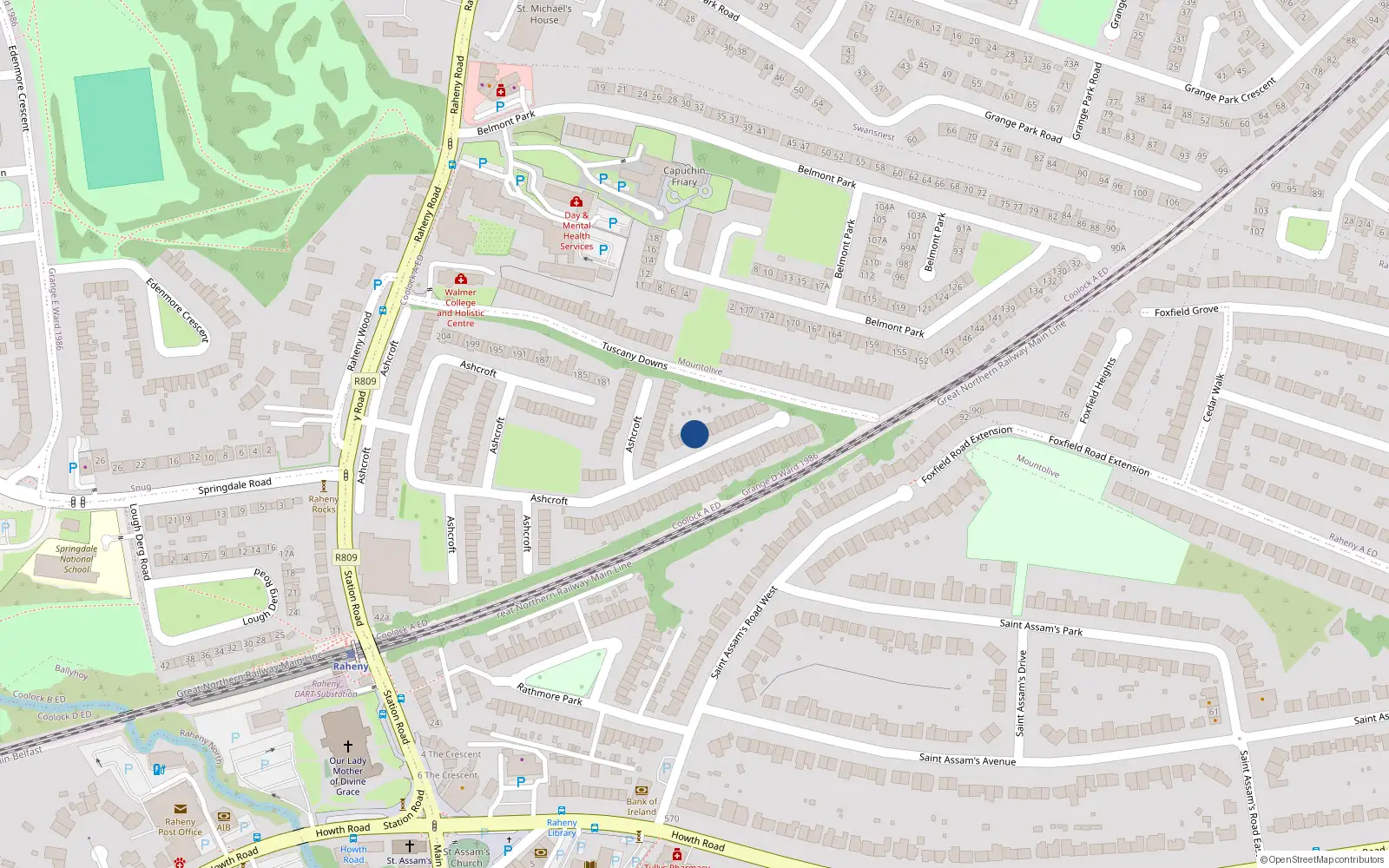 Overhead map showing the location of 92 Ashcroft, Dublin 5