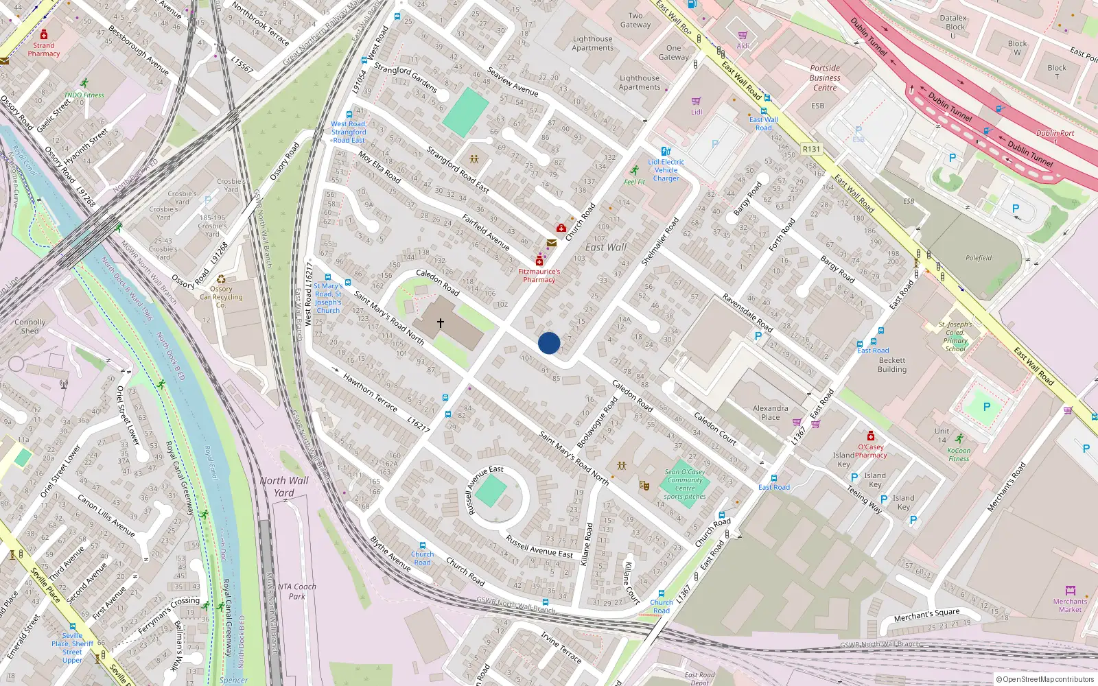 Overhead map showing the location of 92 Caledon Road, Wall, Dublin 3