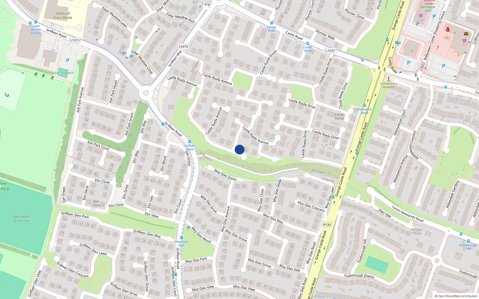 Overhead map showing the location of 92 Castle Riada Avenue, Lucan