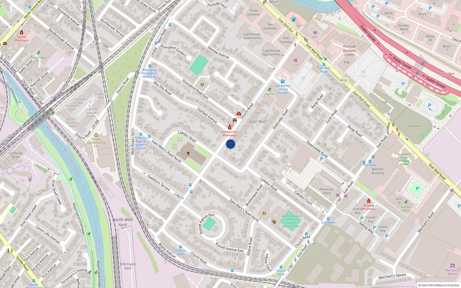 Overhead map showing the location of 92 Church Road, East Wall, Dublin 3