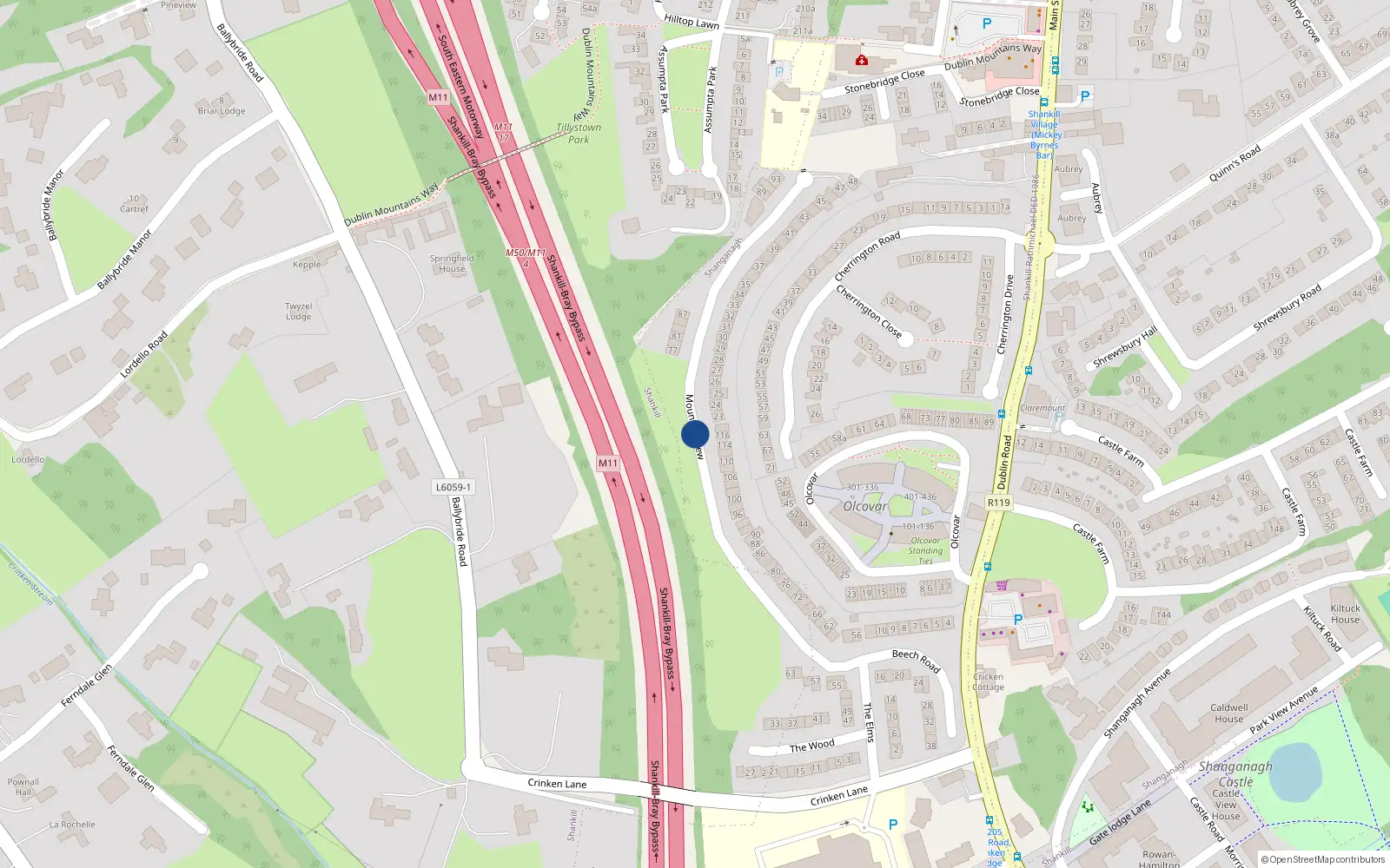 Overhead map showing the location of 92 Crinken Glen, Mountain View, Shankill