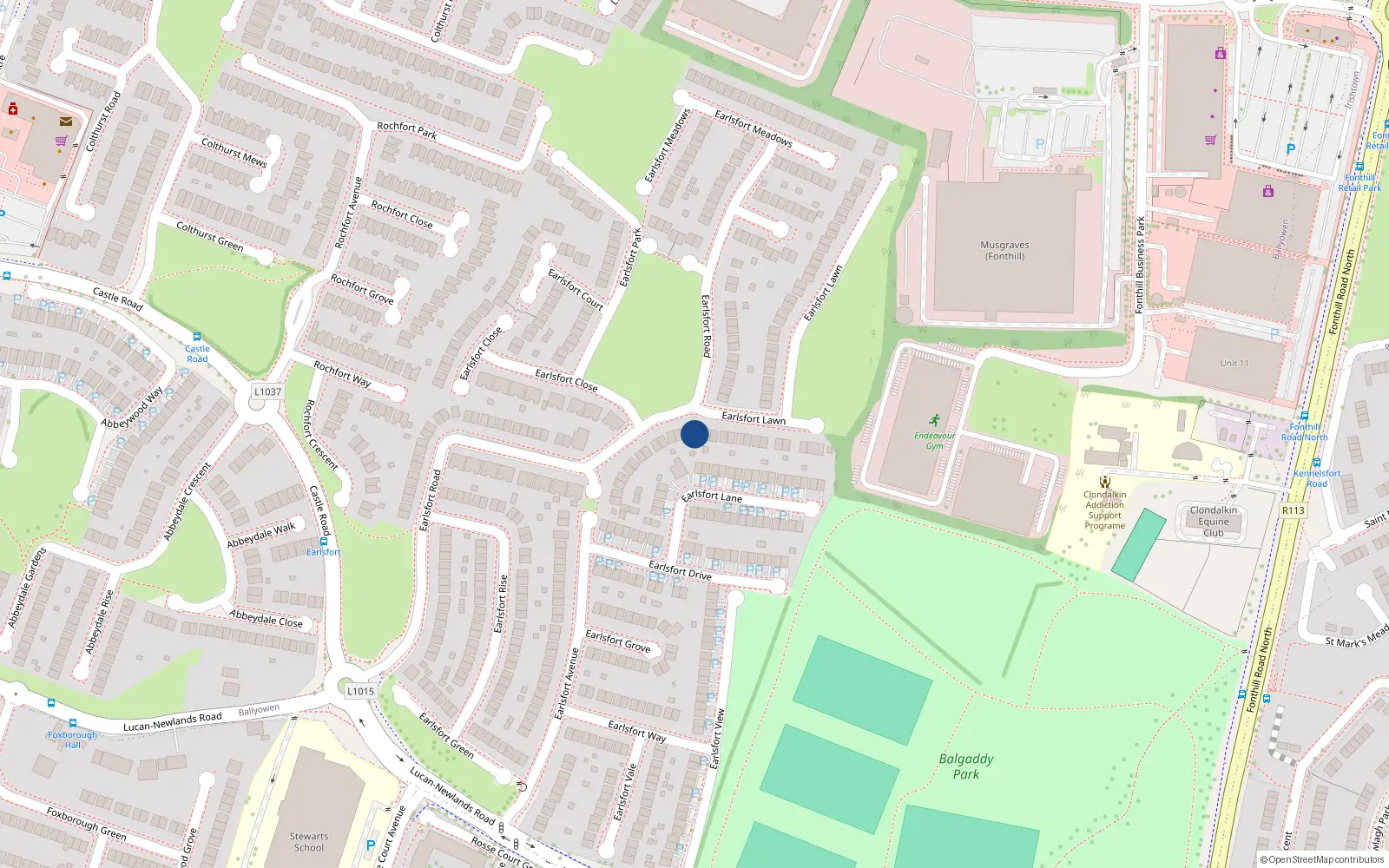 Overhead map showing the location of 92 Earlsfort Road, Lucan