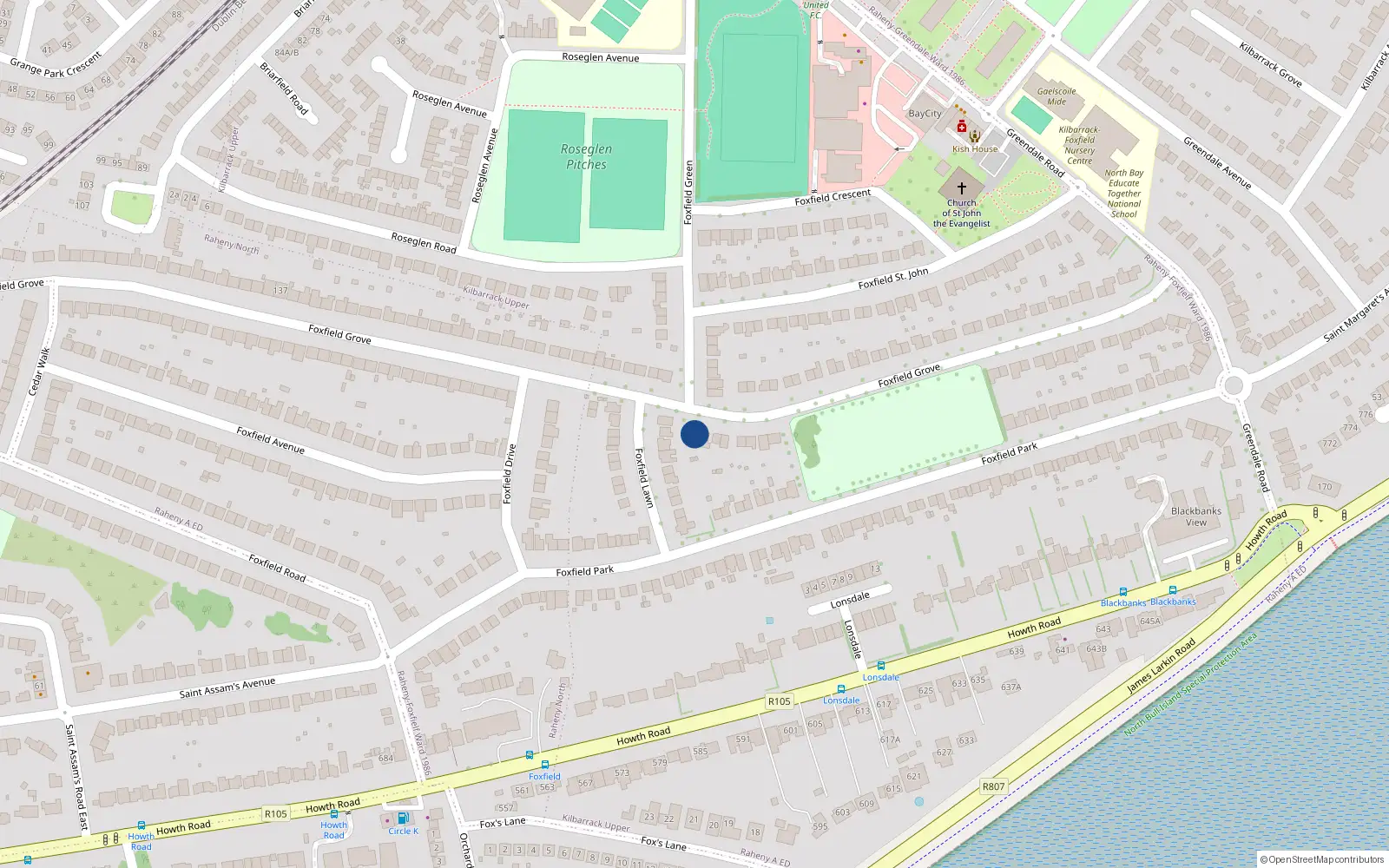 Overhead map showing the location of 92 Foxfield Grove, Dublin 5