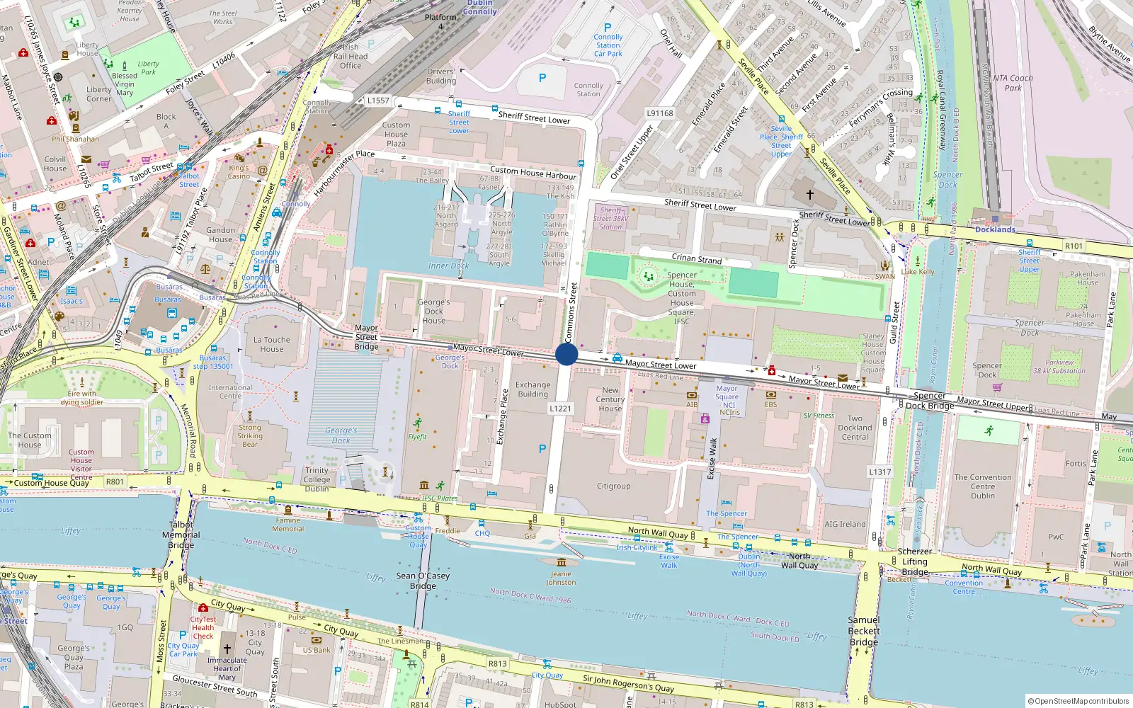 Overhead map showing the location of 92 Hook Head, Custom House Harbour, Ifsc