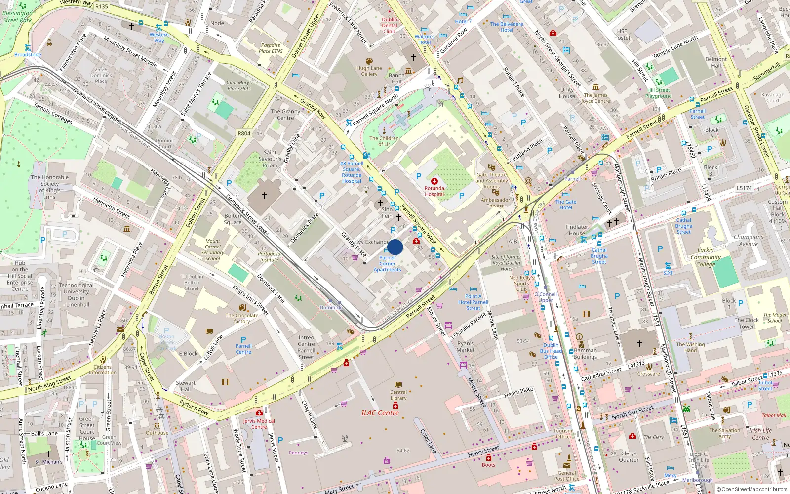Overhead map showing the location of 92 Ivy Exchange, Parnell St, Dublin 1