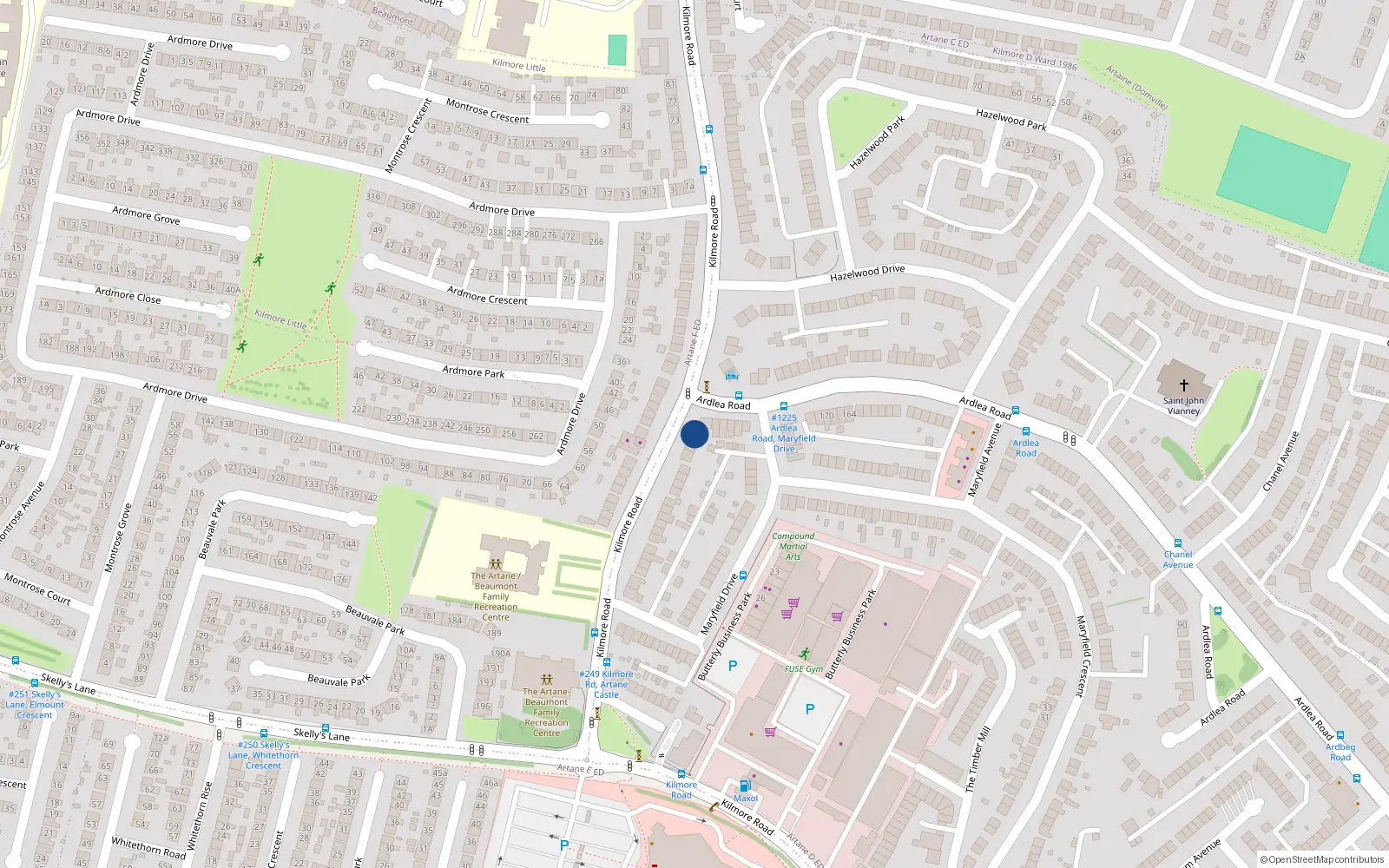Overhead map showing the location of 92 Kilmore Road, Dublin 5, Dublin