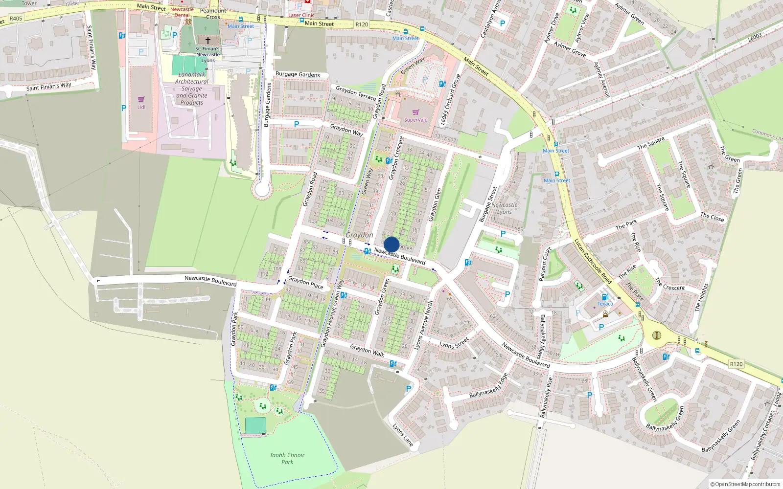 Overhead map showing the location of 92 Newcastle Boulevard, Newcastle