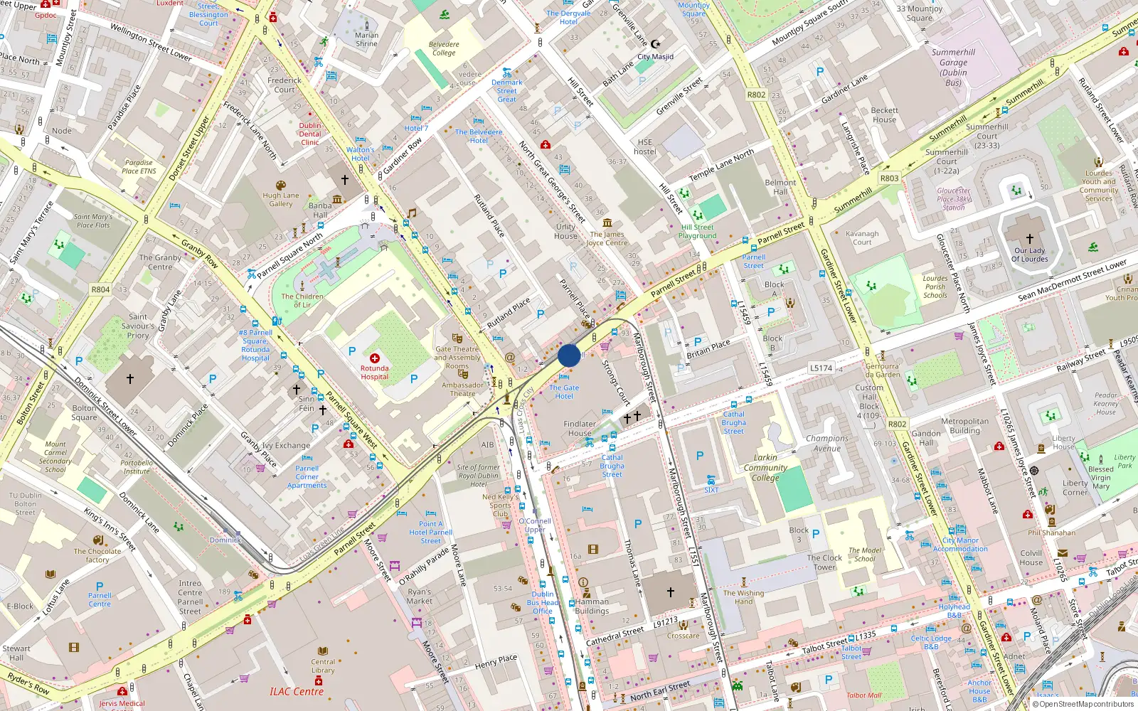 Overhead map showing the location of 92 Parnell Street, Dublin 1