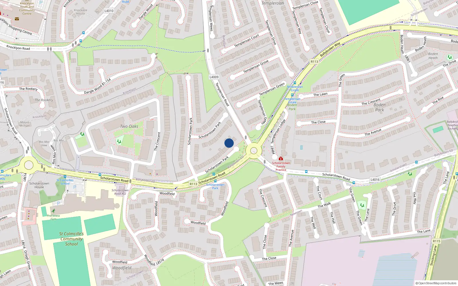 Overhead map showing the location of 92 Scholarstown Park, Dublin 16