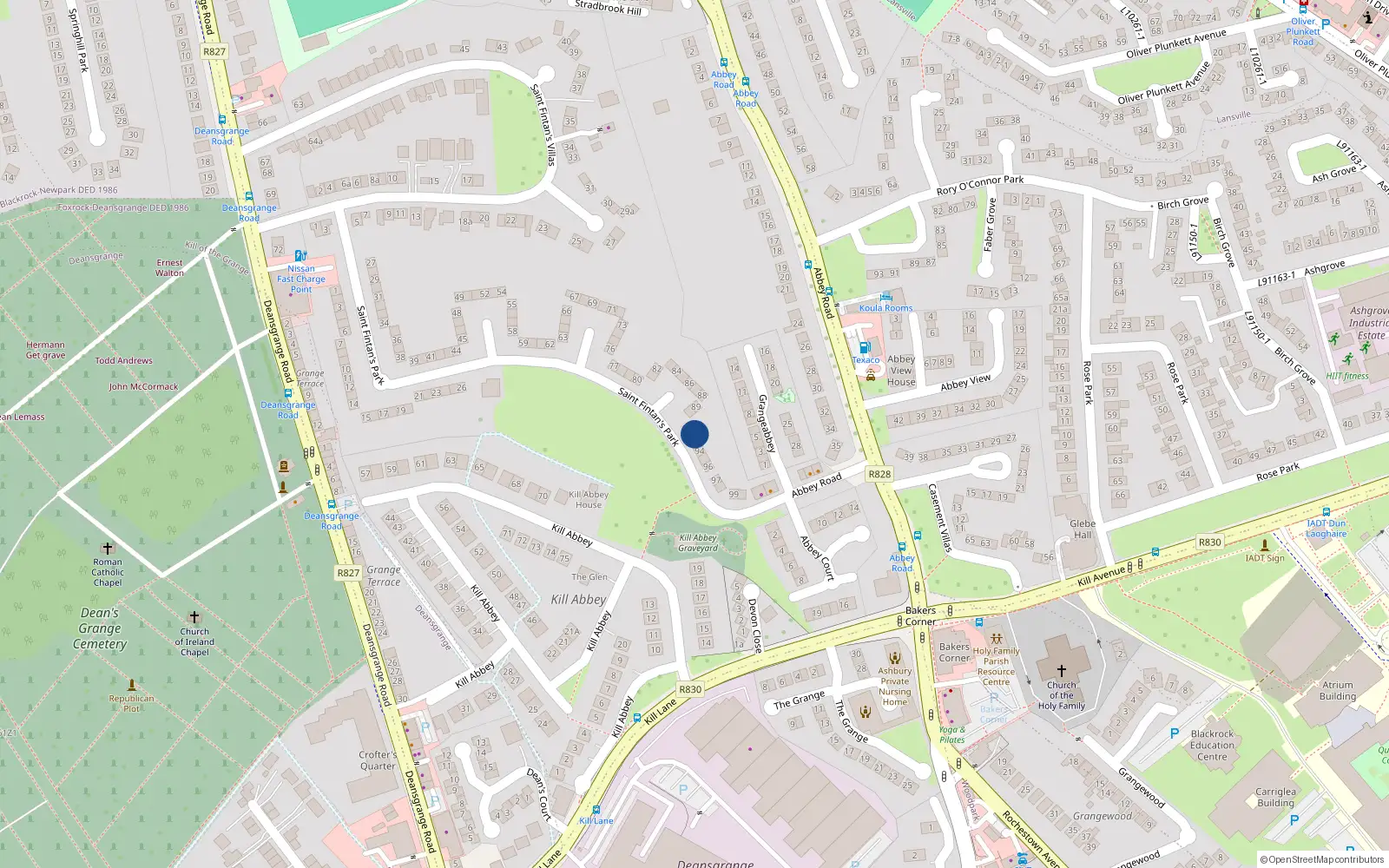Overhead map showing the location of 92 Saint Fintan's Park, Blackrock