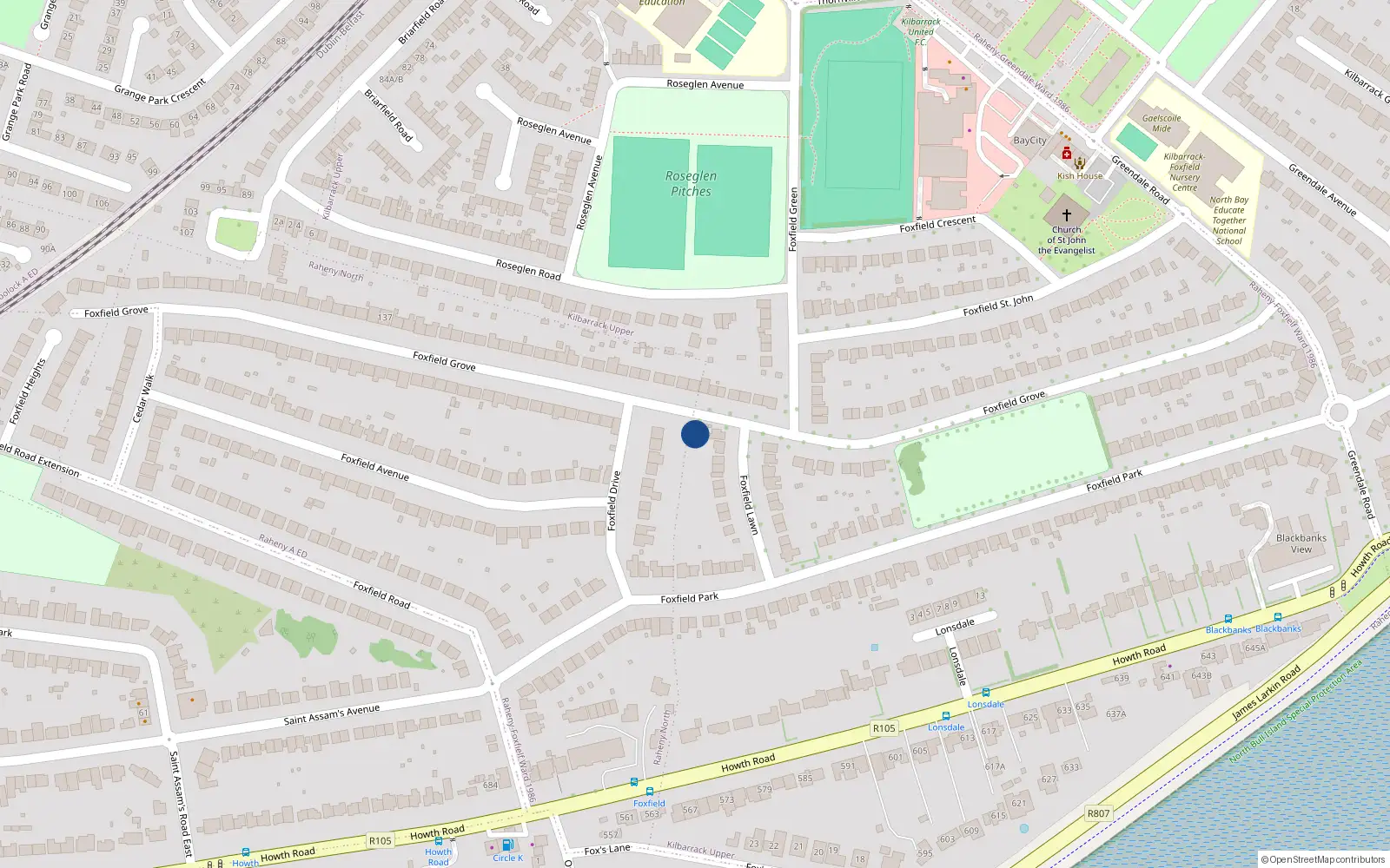 Overhead map showing the location of 92A Foxfield Grove, Dublin 5