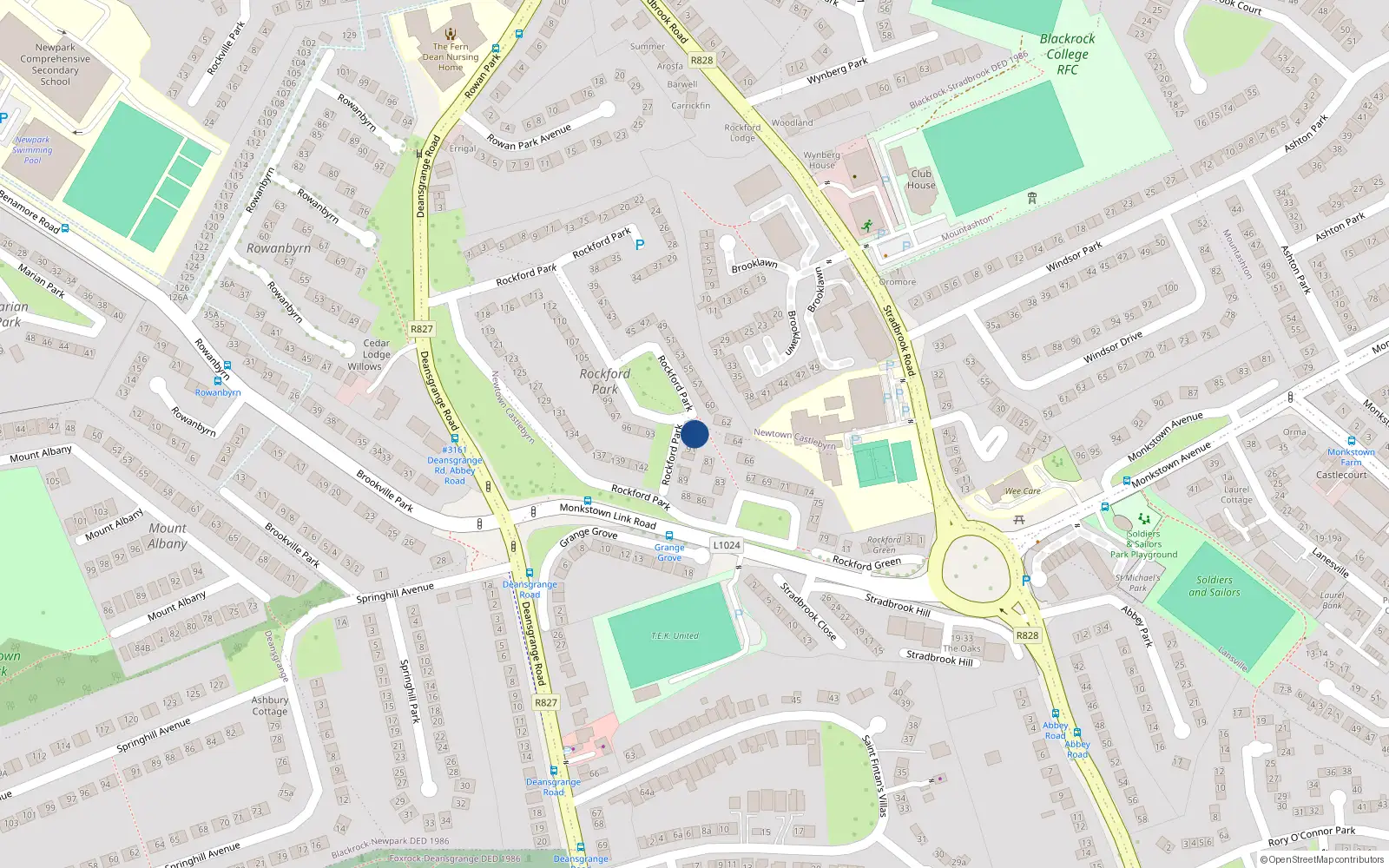 Overhead map showing the location of 92A Rockford Park, Blackrock, Co Dublin