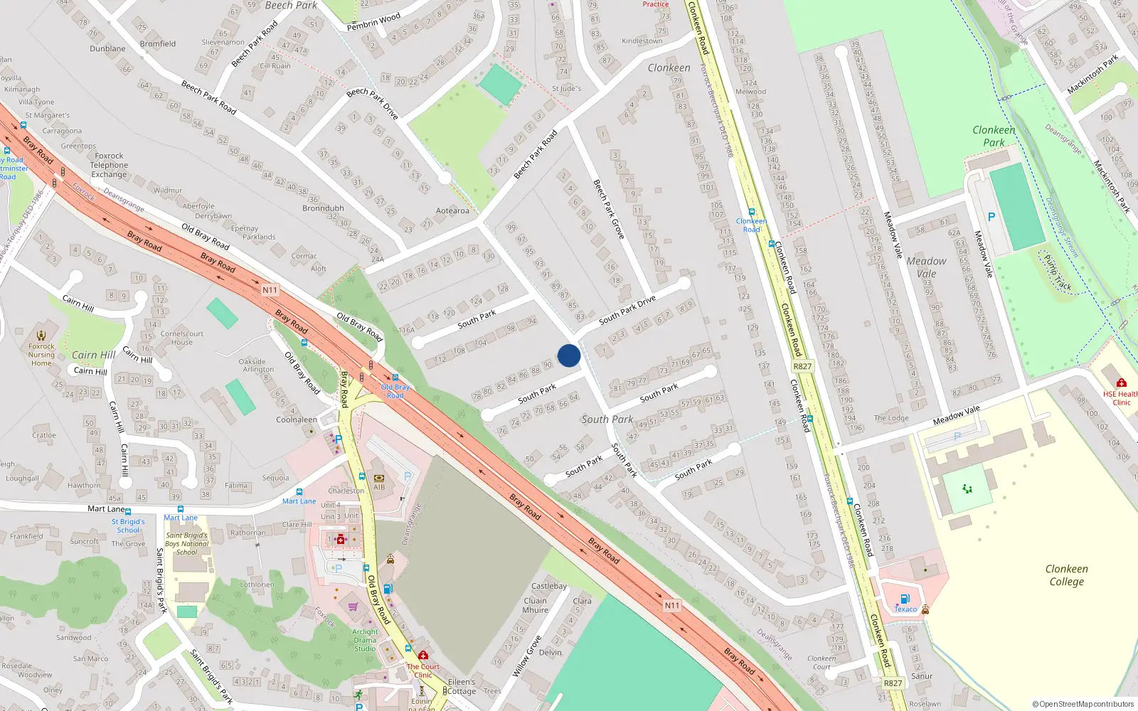Overhead map showing the location of 92A South Park, Dublin 18