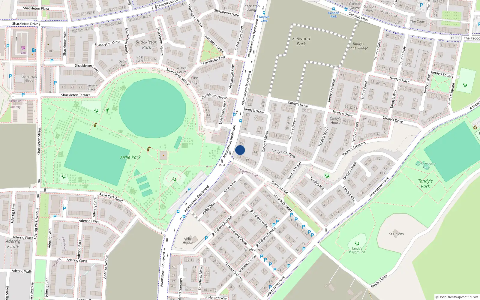 Overhead map showing the location of 93 Adamstown Boulevard, Lucan