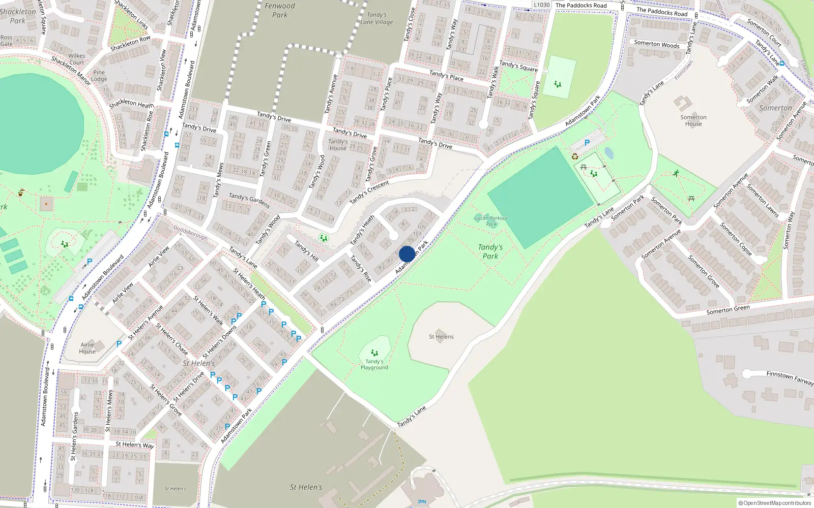 Overhead map showing the location of 93 Adamstown Park, Adamstown