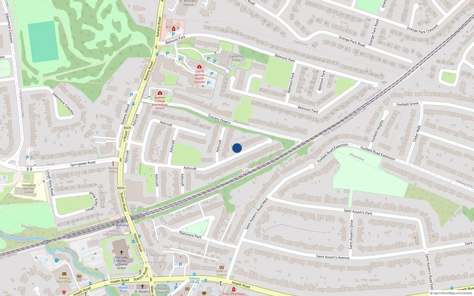 Overhead map showing the location of 93 Ashcroft, Raheny, Dublin 5