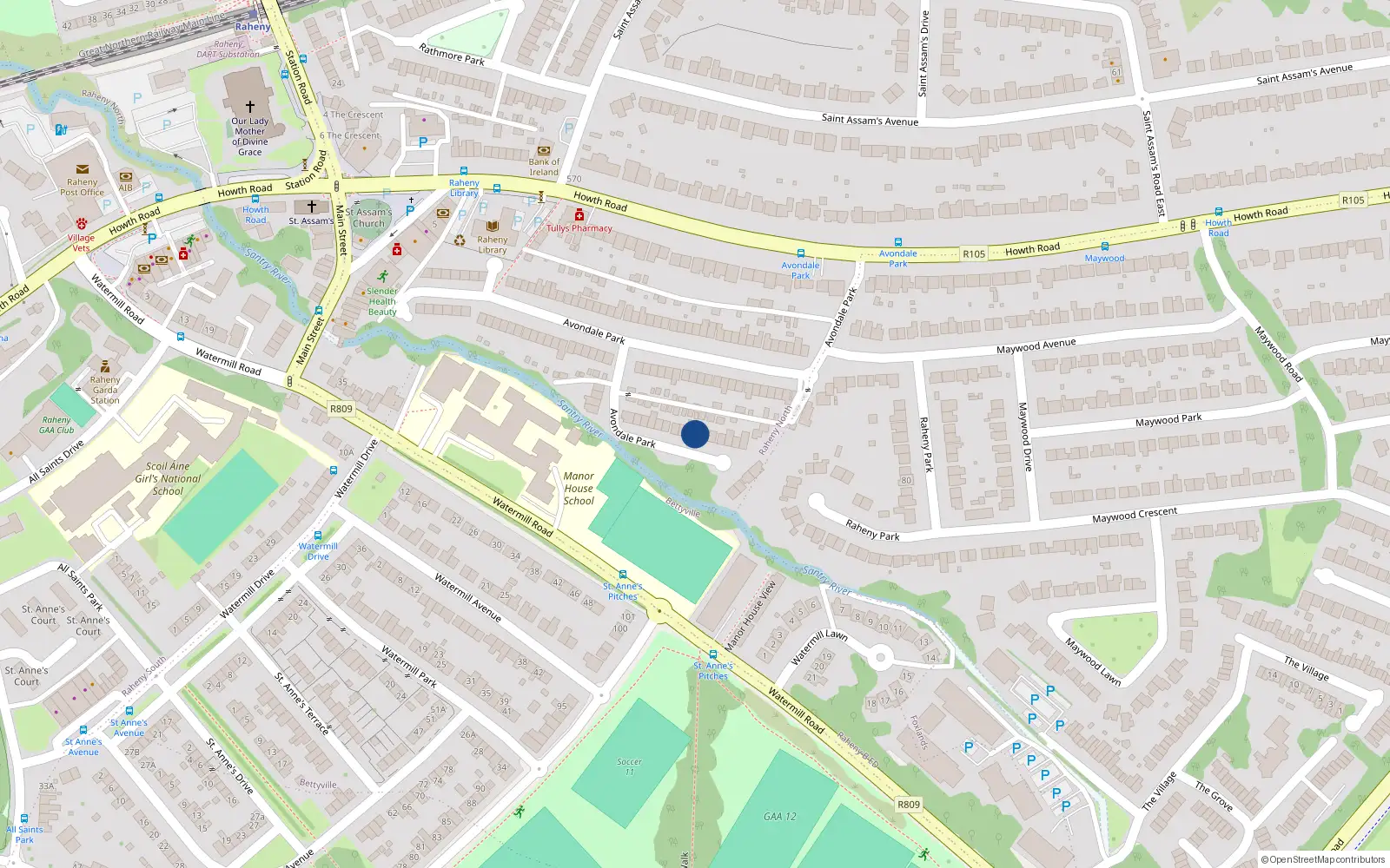 Overhead map showing the location of 93 Avondale Park, Dublin 5