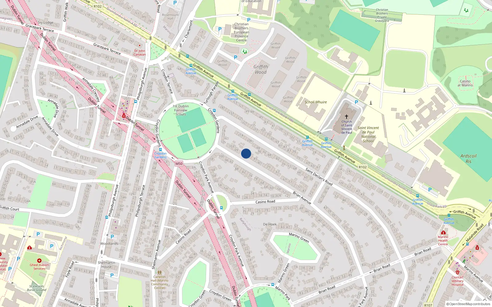 Overhead map showing the location of 93 Brian Avenue, Dublin 3