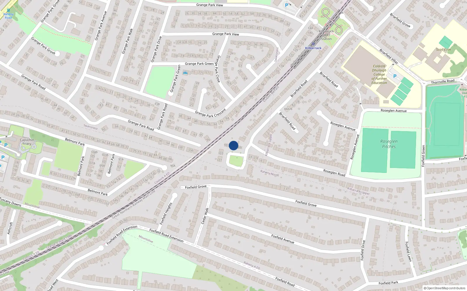 Overhead map showing the location of 93 Briarfield Road, Dublin 5
